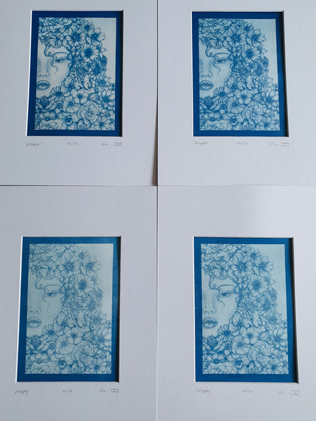 P O P P Y - Unique Cyanotype Print - Collab (incl frame)